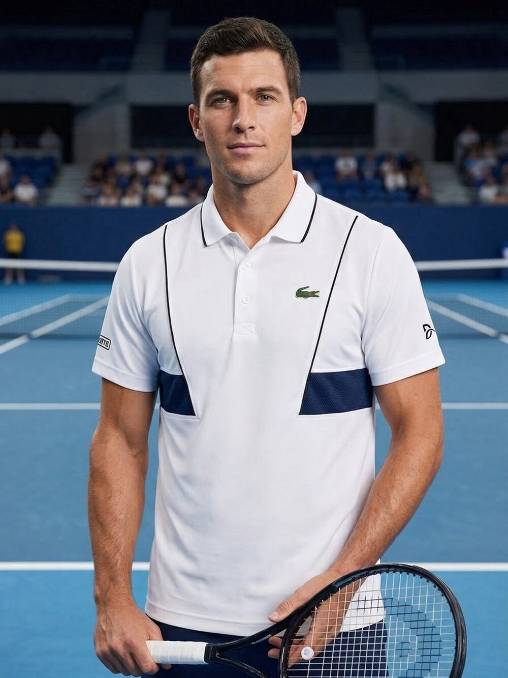 Lacoste Sport Novak Djokovic Mens Polo Shirt Size XXL White Blue Tennis Top